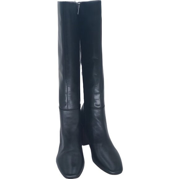 Calvin Klein Arista Knee High Block Heel Black Leather Boots Women's US 8.5M - Picture 1 of 6